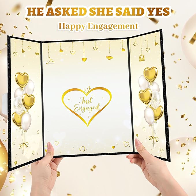 WSICSE Black Gold Engagement Party Decorations, Happy Engagement Signature Guest Book for Men Women Large Engagement Guestbook Gifts Signing Card Board Party Supply(16.7" × 11.8")