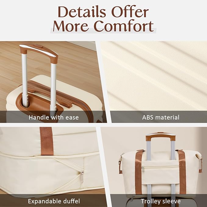 Coolife Suitcase Set 3 Piece Luggage Set Carry On Hardside Luggage with TSA Lock Spinner Wheels (White, 5 piece set)