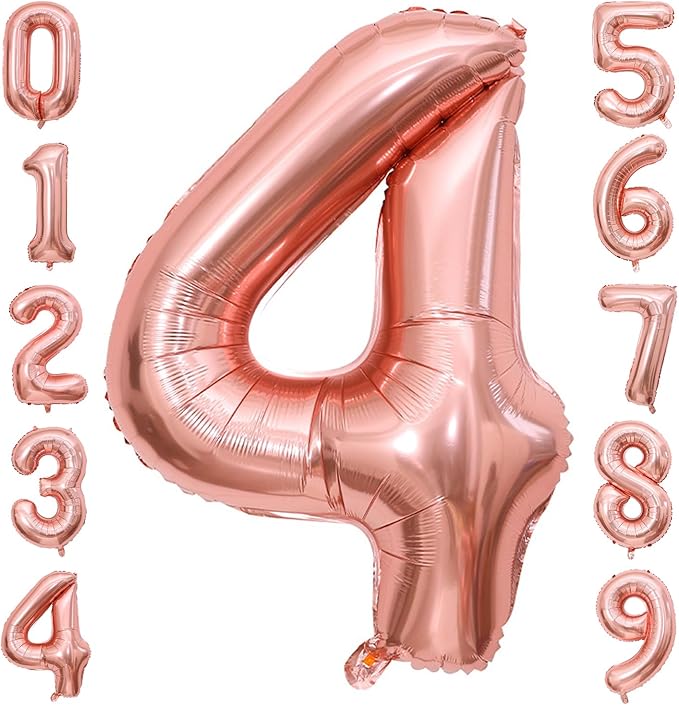 40 Inch Rose Gold Number Balloon 4, Large Number Foil Balloons Mylar for Girl Boy Birthday Party Celebration Decorations Supplies, Digital Balloons for Wedding Anniversary Events Decorations