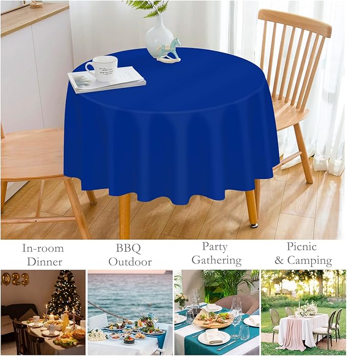 Mulbozy 12 Pack Dark Blue Round Tablecloth, 84 Inches Plastic Table Cover, Premium Disposable Round Party Tablecloth for Restaurant Dinners, Wedding, Grad Party, Baby Shower, Outdoor Camping