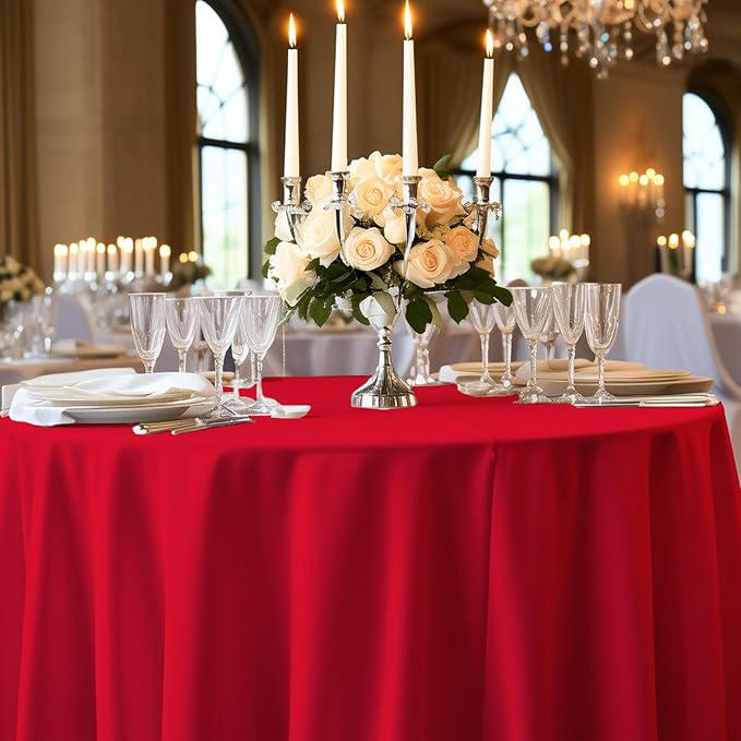 6 Pack Premium Red Plastic Table Cloth -96 Inch Round Tablecloth, Disposable Tablecloth Plastic Table Cover for Parties (6, Red, 96" Round)