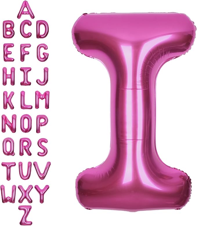 SUWEN 40 Inch Hot Pink Large I Letter Balloons Big Foil Helium Letter Balloons A-Z Jumbo Mylar Happy Birthday Party Decorations for Woman Anniversary Party Supplies