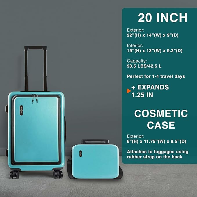 TRAVELARIM Luggage Sets 3 Piece, 20 Inch Carry on Luggage and 28 Inch Suitcases with Wheels Spinner, Durable Hard Shell Suitcase Set, Expandable Travel Suitcase, Teal
