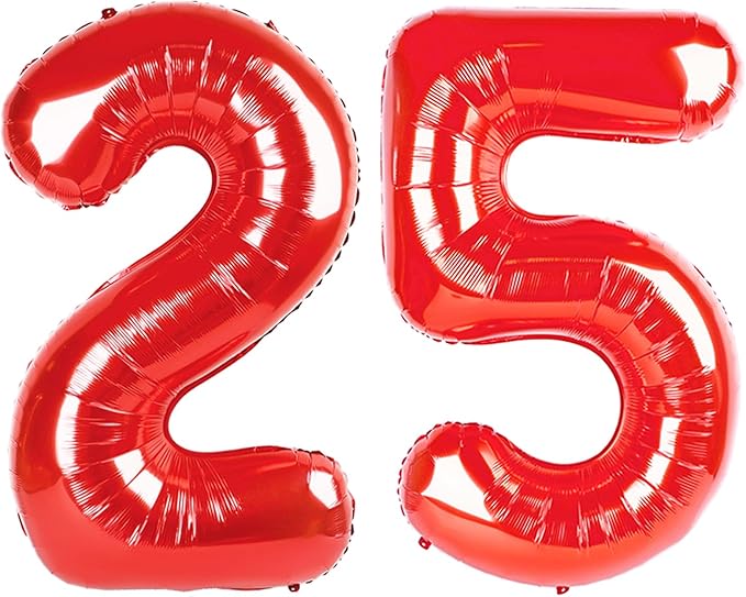 Number 25 Balloons, 40 Inch Balloons for Woman Man 25th Red Birthday Party Decoration, Foil Number Ballon for 25, 52 Valentine's Day, Anniversary, Bridal Shower, Graduation