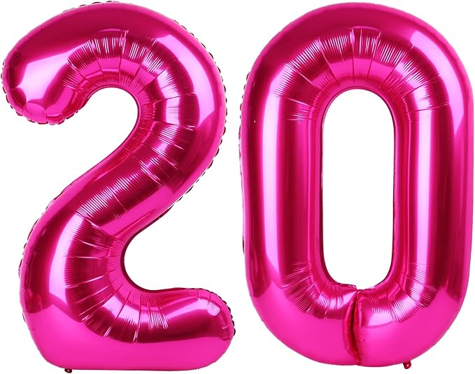 Hot Pink Number 20 Balloons 40 inch, 20 Number Balloons, 20th Birthday Decorations, 20 Year Old Women Hot Pink Party Supplies