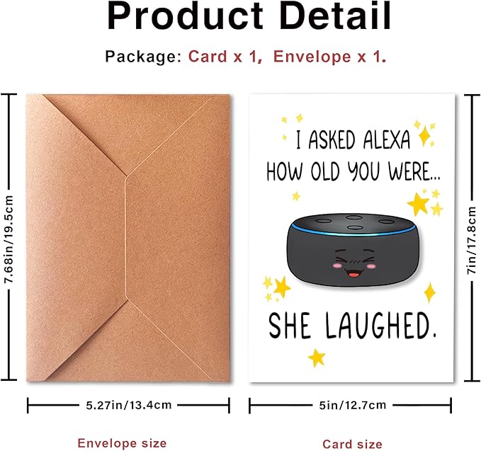 Funny Birthday Card for Men Women - "I Asked AI How Old You Were" Smart Speaker Joke - Sarcastic Getting Old Greeting Card for Dad, Husband, Mom, Sister, Best Friend - Witty Tech Humor Gift with Envelope