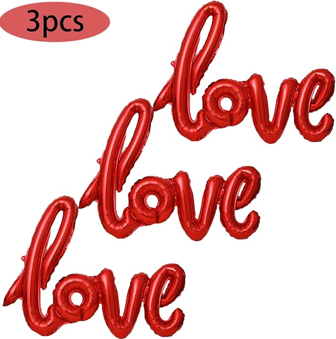 Valentines Day Balloons LOVE Balloons Red Love Foil Balloons for Valentine's Day Party Decorations Valentines Day Anniversary Wedding Valentines Decorations Decor Supplies 3pcs