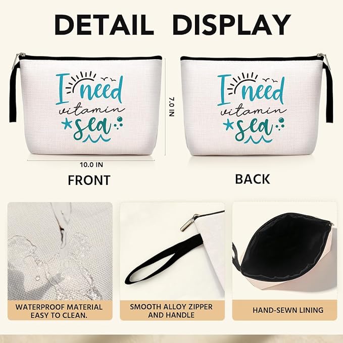 Jztco Inspirational Beach Lover Gifts Makeup Bag Women Beach Accessories for Women Sunscreen Bags for Cute Funny Birthday Gifts for Girls Sister