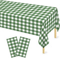 Mulbozy Sage Green Gingham Tablecloth 2 Pack, 54 x 108 Inch Plastic Table Cloth Disposable, Sage Green and White Checkered Table Cover for Party Supplies
