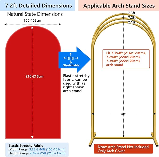 HEMMOTOP Red Arch Cover 7.2 ft (No Arch Stand), Spandex Wedding Balloon Stretchy Arch Backdrop for Christmas, New Year, Valentine's Day, Party, Ceremony, Birthday, Baby Shower, Anniversary Decoration