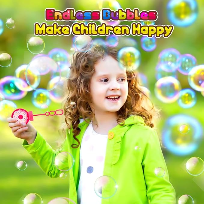Winrayk Donut Bubble Wands for Kids Party Favors, 24 Large Bubbles Bulk, Carnival Prizes Easter Goody Bag Stuffers Pinata Filler Birthday Gift, Girls Boys Summer Beach Outdoor Toys Donut Party Favors