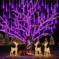 Christmas Decoration Outdoors - 32 Tubes Meteor Shower Lights, Waterproof Falling Rain Lights for Halloween Decor Xmas Tree Garden Yard Wedding Party, Purple
