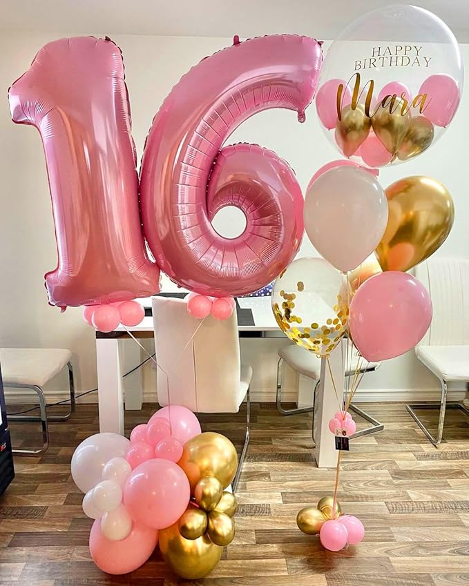 Pink and Gold Balloons Set, 50pcs 12 inch Pink White Gold Latex Balloons for Girl Birthday Wedding Bridal Shower Graduation Party Decoration