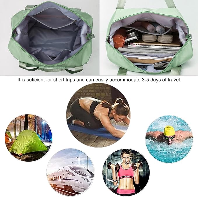 Large Capacity Folding Travel Bag, Lightweight Waterproof Luggage Bag, Expandable Travel Duffel Bag, Dry Wet Separated Gym Tote Bag, Weekender Overnight Bags for Women and Man (Light Green)