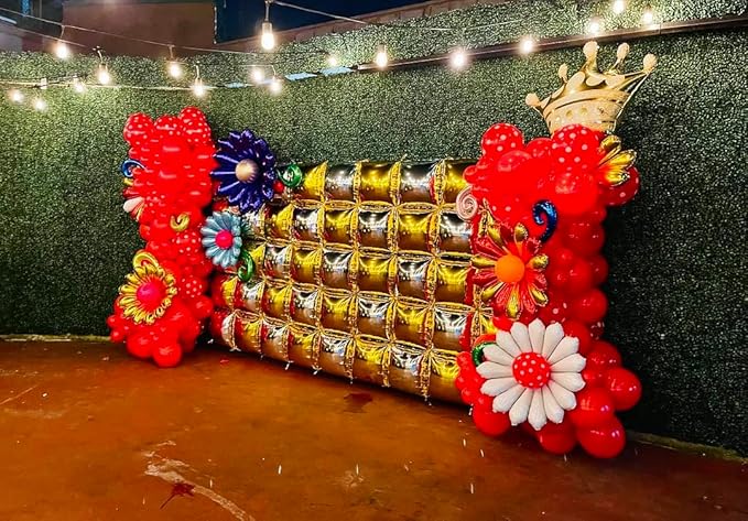 36pcs Gold and Silver Square Foil Balloons Wall Backdrop with 147pcs Balloon Garland Arch Kit, Double Sided Balloons for Birthday Bridal Shower Anniversary New Year Graduation Party Decorations