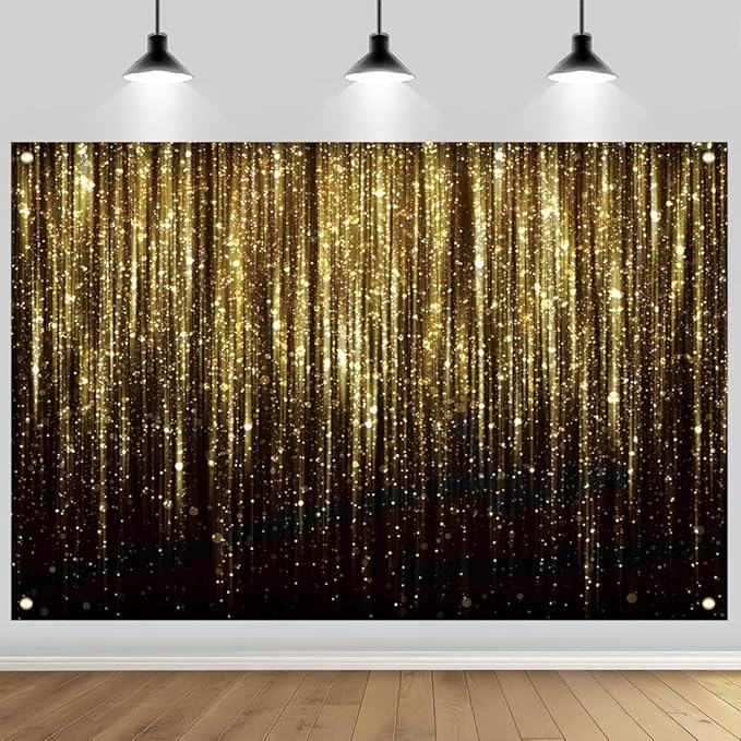 6x4 FT Black and Gold Glitter Bokeh Dots Photography Background Flowing Flash Photo Backdrop Baby Shower Newborn Birthday Happy New Year Party Banner Decorations Supplies Polyester