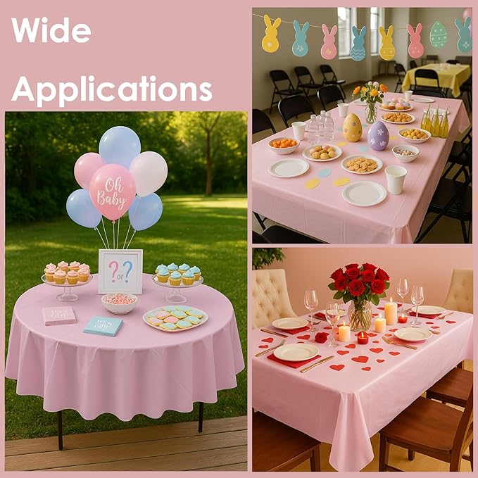 Craft And Party 12-Pack Light Pink Plastic Tablecloths – 54 x 108 Inch Disposable Table Covers for Rectangle Tables, Heavy Duty & Waterproof for Parties, Events, Banquets, Light Pink