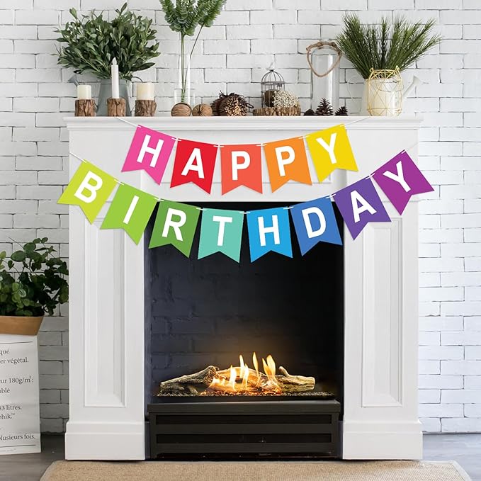 Happy Birthday Colorful Banner Rainbow Birthday Party Banner NO DIY Happy Birthday Sign Pre-Strung Birthday Hanging Decoration for Women Girl Men Boy Party Supplies (Multicolor)
