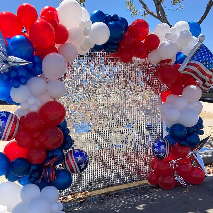 Red White and Blue Balloon Arch Kit, 140Pcs Explosion Star Red White Blue Balloon Garland kit Different Size Balloons for 4th of July Anniversary Birthday Independence Day Party Decorations