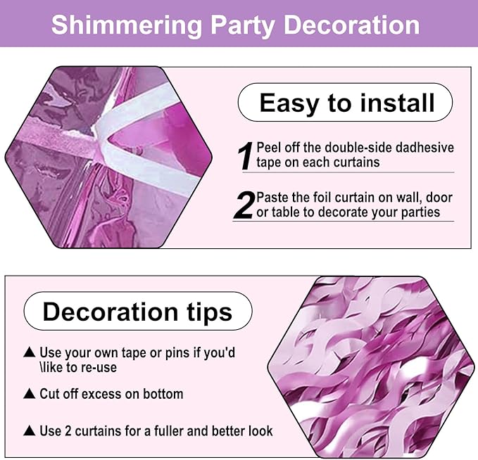 4 Pack Light Purple Wave Foil Fringe Curtain Backdrop, 3.28Ft x 8.2Ft Metallic Tinsel Foil Fringe Streamer Curtains for Photo Booth, Mother's Day, Easter, Birthday, Wedding Party Decoration
