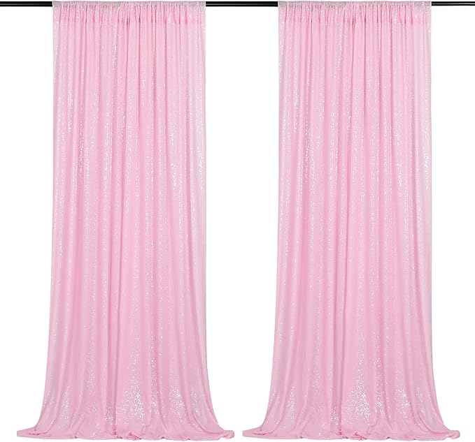 B-COOL Pink Sequin Backdrop 2ftx8ft Sparkly Backdrop Curtains 2 Panels Sequin Curtain Fabric Drapes for Girls Birthday Holiday Sweetheart Baby Shower Party Decoration