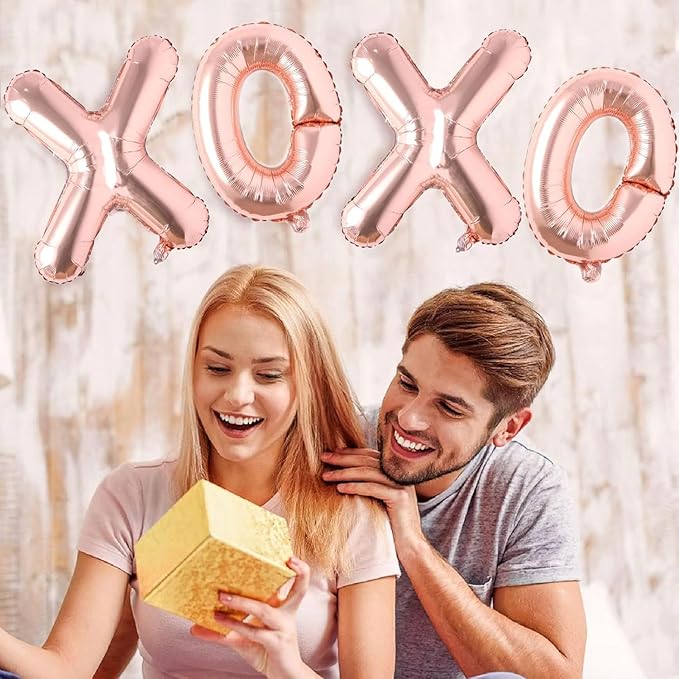 Soochat XOXO Balloons Valentine Letters Mylar Foil Balloons Engagement Valentines Day Wedding Marriage Bridal Shower Birthday Party Decor Photo Props Decorations (Rose Glod)