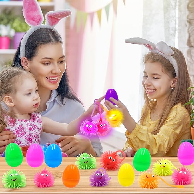24 Pack Easter Eggs Filled LED Puffer Balls,Light Up Toys Stuffers Stress Relief LED Ball for Boys Girls Kids Teens Easter Egg Hunt Filling Treats Easter Basket Stuffers Easter Party Favor