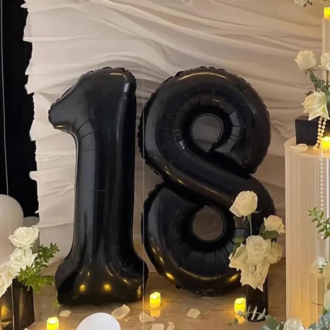 40 Inch Black Number 18 Digital Balloon,Jumbo Mylar Foil Helium Balloon for 18 Balloons for Birthday Party,Wedding Anniversary Party Decorations