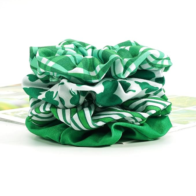 St.Patrick's Day Hair Ties for Woman Girls Green Striped Plaid Shamrock Hair Scrunchies Elastic Irish Lucky Leaf Hair Tie St.Patricks Party Supplies Hair Accessories