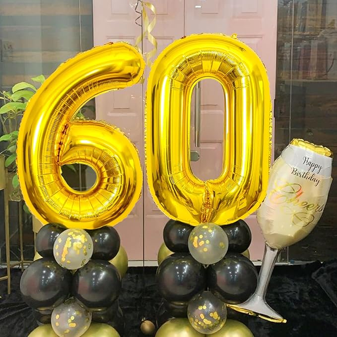 SINBEE Gold 40inch Number Balloon for Party, 60 Mylar Foil Digital Balloon for Birthday, Anniversary, Decorations Supplies (Gold 60, 1.0 Count, 40 inches, Reusable, Unisex)