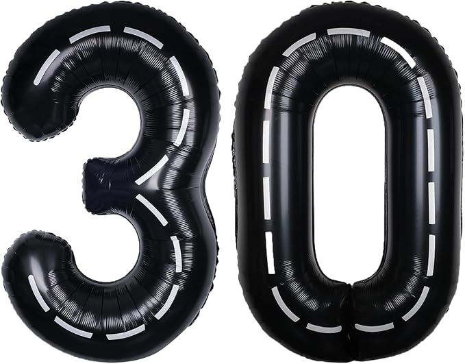 Race Car 40Inch Black 30 Balloon Number Large Helium Race Track 0-9 Giant Digital 30th Foil Mylar Big Party Number Balloons for Boy Birthday Car Theme Party Anniversary Graduation Decorations