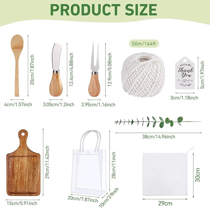 Baby Shower Prizes for Game Winners Bamboo Cheese Board Spoon Fork Butter Spreaders Plaid Towel Thank You Card and Gift Bags for Baby Shower Wedding Bridal Shower Favors (Acacia, 4 Sets)