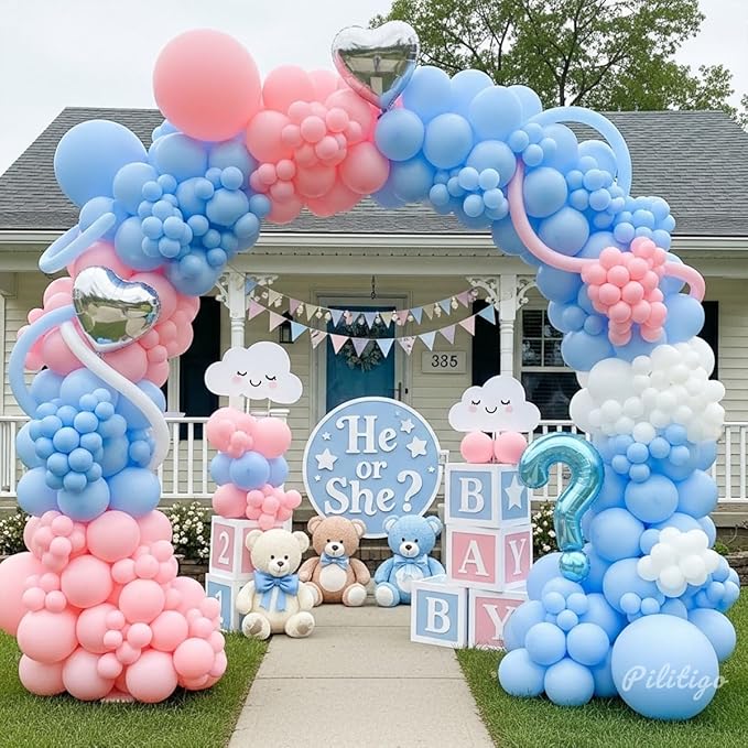 134Pcs Pink and Blue Balloons Garland Arch Kit - Gender Reveal Balloon Decorations for Boy or Girl, Baby Shower, Birthday, Anniversary Party Decorations 2026