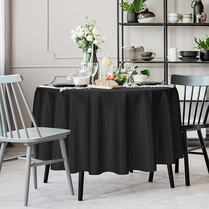 Kopokita 2 Pack Black Round Disposable Plastic Tablecloths 84 inch Party Table Covers