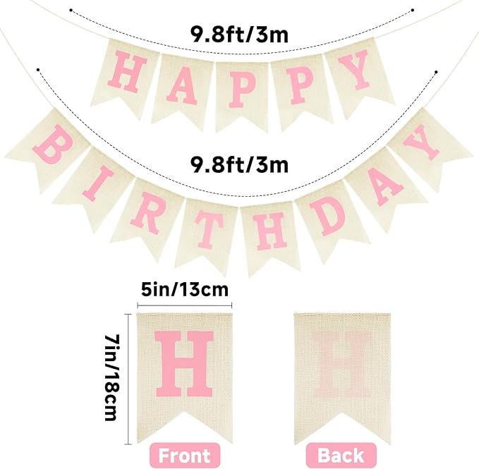 Anwyll Happy Birthday Banner - NO DIY Burlap Happy Birthday Banner Sign Happy Birthdays Party Decoration Happy Birthdays Banners Bunting for Women Girl Princess Celebration Party Backdrops (Pink)