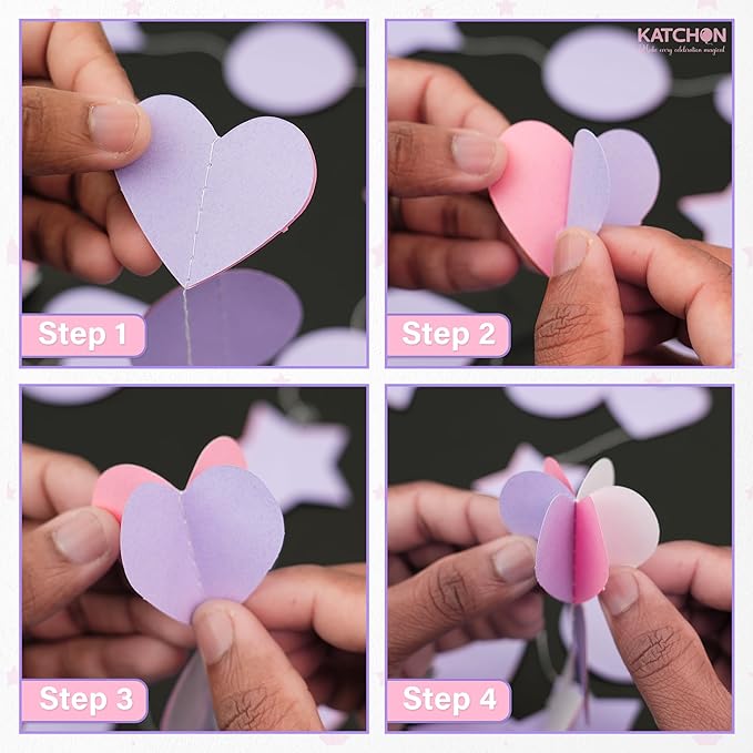 KatchOn, 3D Pink and Purple Paper Garland – Pack of 6 | Garland for Mermaid and Unicorn Birthday Decorations | Happy Birthday Decorations for Girls | Unicorn Party Decorations | Hanging Decorations