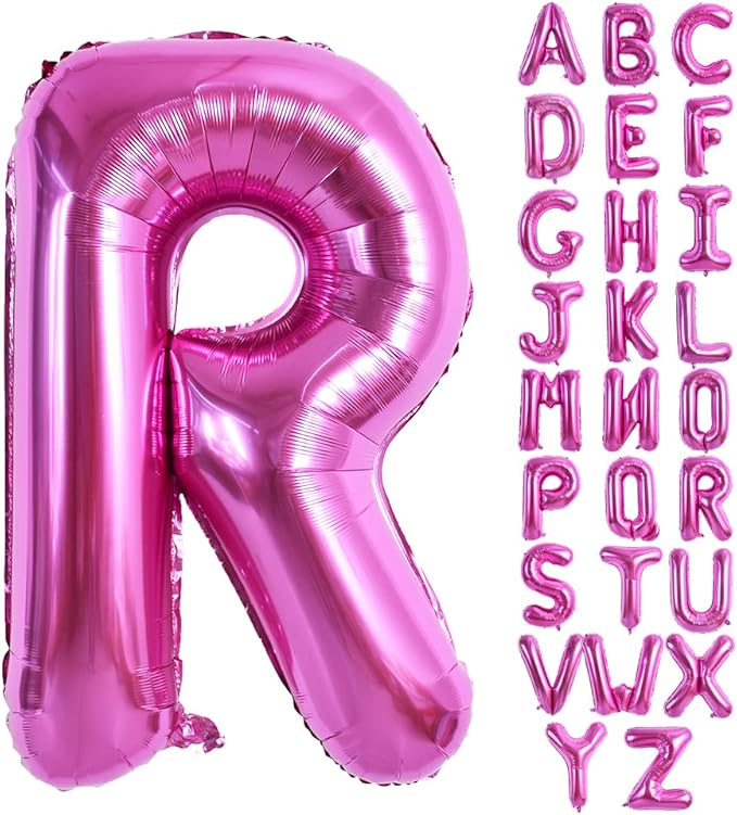 TONIFUL 40 Inch Large Rose Red Letter R Balloons Giant Hot Pink Alphabet Letter Balloons,Foil Mylar Big Balloons for Birthday Party Anniversary Supplies Decorations