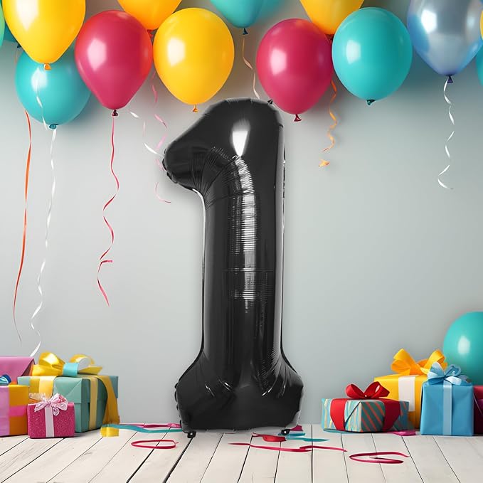 40 Inch Large Black Number Celebration and Decoration Balloon for Birthday Parties, Graduations, Anniversaries, Weddings, Photo Shoots, Special Events - Helium Foil Mylar (Black Number 1)