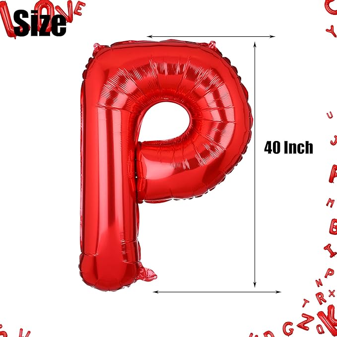 40 Inch Big Red Letter Balloons Foil Mylar Wedding Bachelorette Wedding Birthday Bridal Shower Anniversary Celebration Graduation Party Decoration Alphabet P (A-Z)