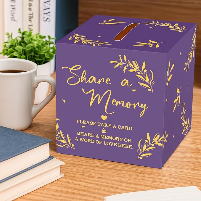 Pajean 50 Pcs Share a Memory Cards for Collections of Life, Memory Cards Box for Guest Ideas Funeral Graduation Wedding Bridal Shower Birthday Anniversary Retirement(Purple,Gold,Trendy)