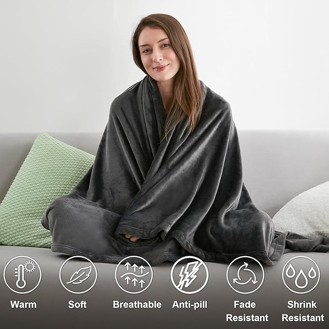Hansleep Fleece King Size Blanket for Bed Charcoal, Super Soft Flannel Fuzzy King Size Plush Cozy Blanket for All Seasons, Charcoal, King 90x108 Inches