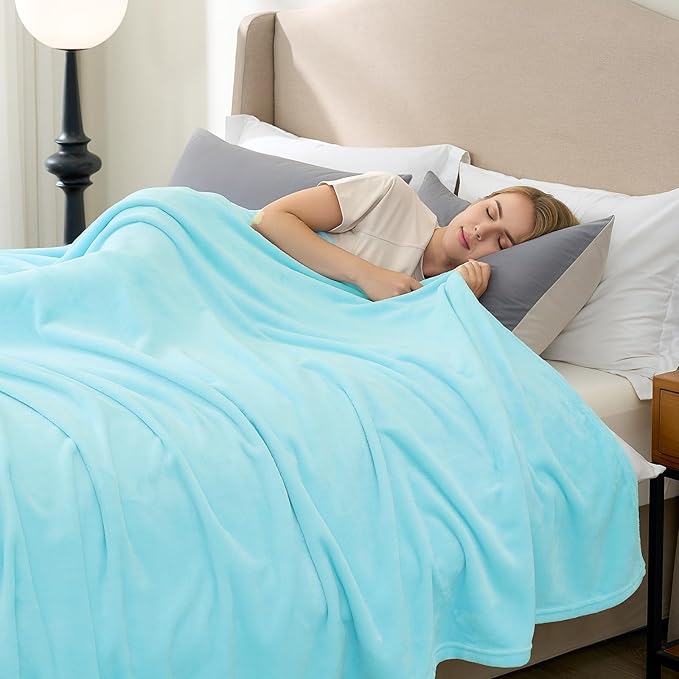 Hansleep Fleece Robin Egg Blue Queen Blanket, Super Soft Flannel Fuzzy Plush Cozy Blanket for All Seasons, Robin Egg Blue, Queen 90x90 Inches