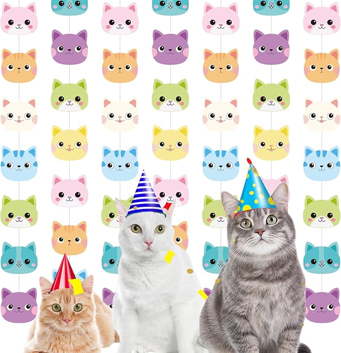 Xinnun 8 Pcs Cat Dollhouse Party Decorations Cute Pet Theme Hanging Banners Cutouts Doll of House Hanging Garland Doll House Wall Decoration for Pet Themed Birthday Decor Supplies (Cat)