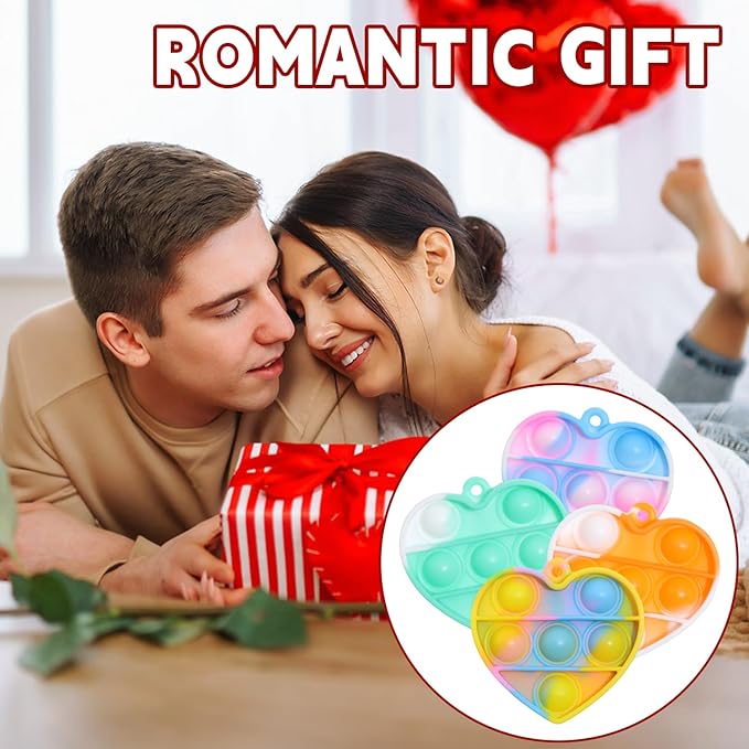 24 Packs Valentine's Day Cards with Pop Fidget Keychain Toys, Stress Anxiety Relief Fidget Toys with Cards for Kids Valentine Classroom Exchange Prizes, Valentine's Day Party Favors(24Pcs)