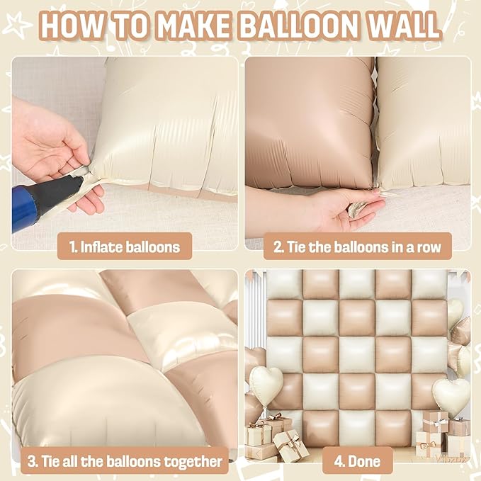 Sand White Brown Square Foil Balloons Wall, 25PCS Double Sided Boho Cream Nude Beige Balloons Tunnel Arch Kit Backdrop for Birthday Neutral Bear Bridal Baby Shower Engagement Party Decorations