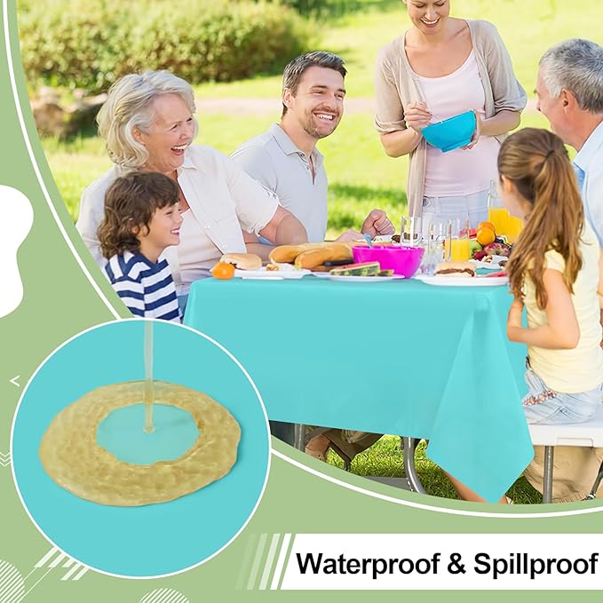 misaya 6 Packs Disposable Plastic Table Cloth, 54 x 108 Inch Waterproof Rectangle Tablecloth, Leakproof & Sturdy Decorative Table Covers for Easter, Picnic, Party and Outdoor, Teal