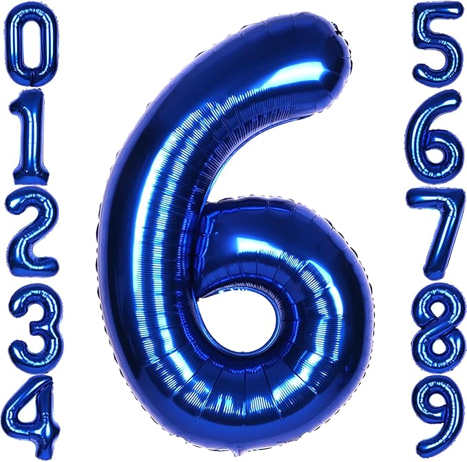 40Inch Navy Blue 6 Balloon Number Large Helium Royal Blue Number Balloons 0-9 Giant Digital 6th Foil Mylar Big Party Balloon for Boy Birthday Party Anniversary Graduation Decorations