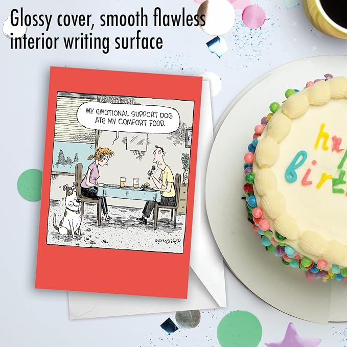 NobleWorks - 1 Humor Birthday Card with Envelope - Funny Cartoons for Birthday Greetings, Celebration Notecard - Support Dog C3647BDG