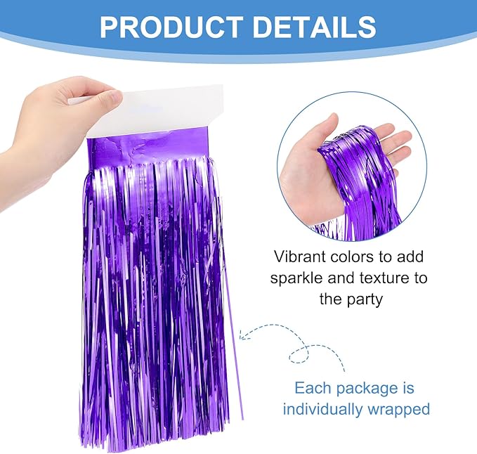 PATIKIL Foil Fringe Garland 10 Feet, 3 Pack Metallic Tinsel Streamers Fringe Banner Wall Hanging Curtain Backdrop for Wedding Birthday Christmas New Year Party Decoration, Dark Purple