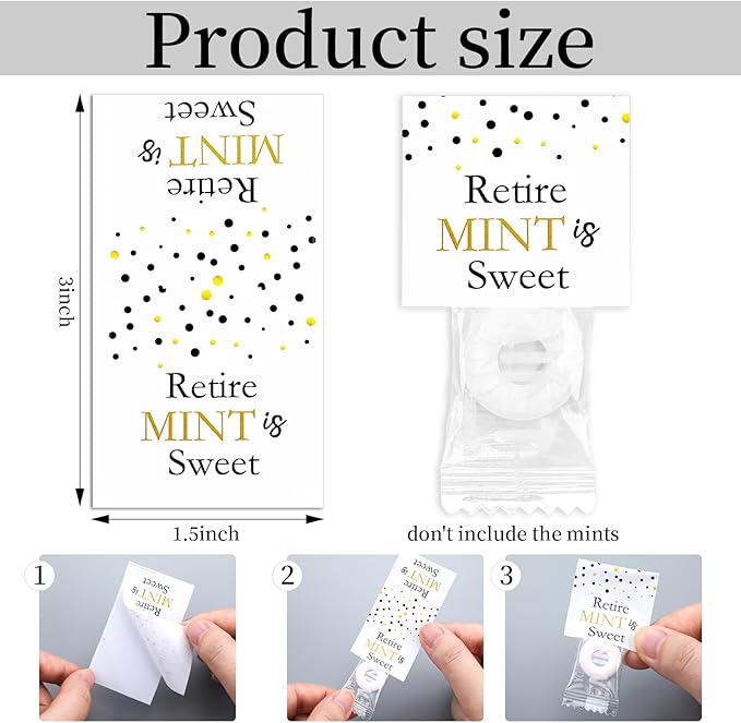 200 Pcs Retirement Party Favors Retire Mint is Sweet Stickers, Individually Mint Toppers Bulk, Retirement Gifts Tags Decoration for Women Men